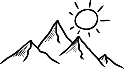 Poster - Black and white drawing of mountains under the sun conceptual illustration. Vector illustration