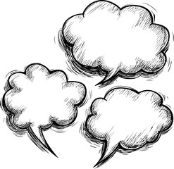 Poster - Hand-drawn sketch of comic speech bubbles with black outlines in. Vector illustration