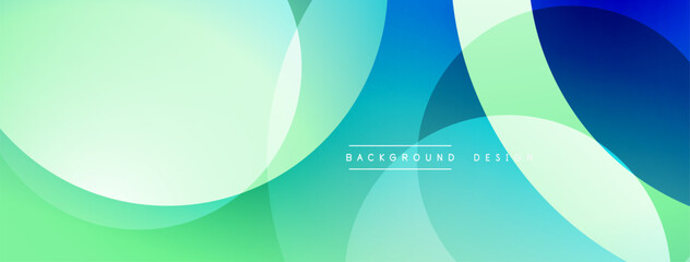 Poster - Abstract background features overlapping circles, gradients. Colors include blues, greens, creating smooth visual flow. Modern design element.