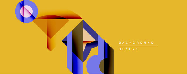 Leinwandbilder - Abstract geometric composition. Yellow backdrop features blue, brown shapes creating dynamic visual effect. Modern design element for backgrounds, presentations.