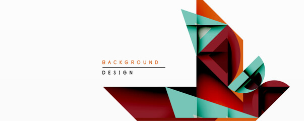 Fototapete - Abstract geometric design. Overlapping shapes create dynamic composition. Red, teal, orange hues dominate white space. Modern background element for projects.