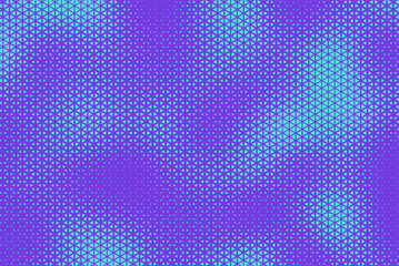 Fototapete - Abstract background with bluish purple and turquoise triangle dots. Triangle halftone geometric background. Halftone triangular retro 80s pattern. Minimal style retro dynamic wallpaper.