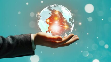 Fototapete - Hand holding a glowing digital Earth globe