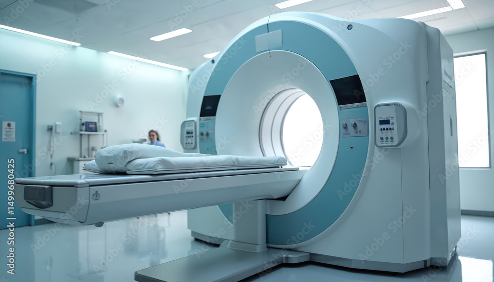 Modern MRI or CT scan machine. Medical equipment in hospital lab for ...