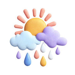 Aufkleber - Visually striking pastel colored 3D icon featuring a stylized sun cloud and raindrops with a smooth plastic like texture and a minimalist contemporary design