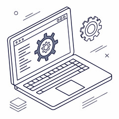 Laptop computer gears isometric design technology software