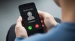 © Tgad - Man Holding Smartphone Receiving Unknown Incoming Call with Silhouette Figure Person Question Mark Revealing Potential Scam or Fraudulence and Stressful Uncertainty in Modern Communication