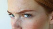 © Eva - Close-up of a Person's Forehead with a Furrowed Brow and intense Gaze, showcasing Freckles and Red Hair