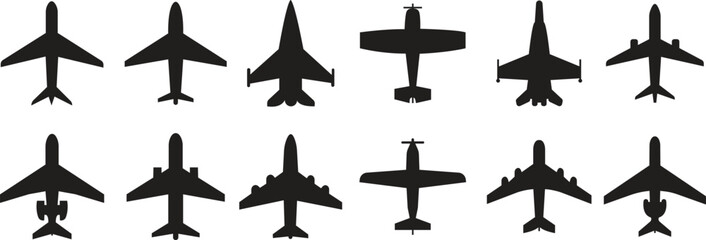 Wall Mural - airplane icon set. aircraft, plane, flight, airline, aeroplane symbol, military fighter jet collecti
