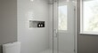 © erinWorks - Small Corner Shower with Frameless Glass and Charcoal Grout