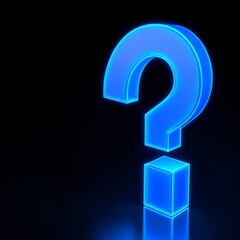 Fototapete - Blue Neon Question Mark on Black Background: A Glowing Enigma of Uncertainty and Inquiry