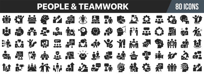 Aufkleber - People and teamwork care black icons collection. Big UI icon set in a flat design. Vector illustration EPS10