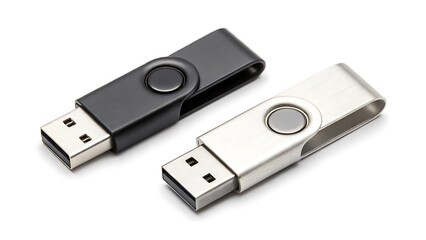 modern black and silver usb flash drives isolated on a white background representing technology and 