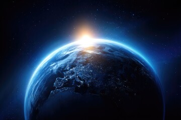 Wall Mural - Earth viewed from space, with sunrise.