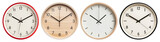 PNG Diverse analog wall clocks displayed, element set on transparent background