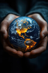 Wall Mural - Hands holding planet earth. Earth Day theme background wallpaper.