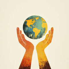 Wall Mural - Hands holding planet earth. Logo. Earth Day theme.