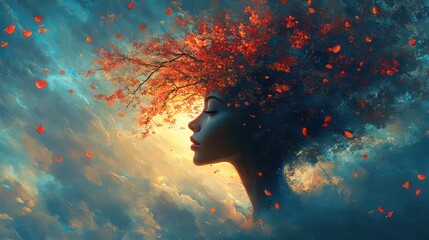 abstrct women with a red flower