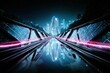 © Юлия Ю - Futuristic bridge illuminated by vibrant neon lights under a starlit sky in a bustling urban landscape at night