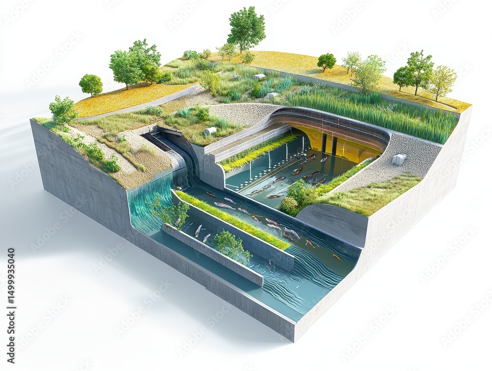 Technical diagram of intelligent ecosystem management at the dam outlet ...