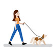 © Sergey Hryhorash - girl walkingn dog flat design