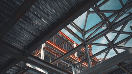Poster - Structure of steel for building under construction, industry factory concept
