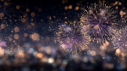 Aufkleber - Gold and dark violet fireworks and bokeh in new year eve and copy space, abstract background holiday