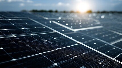 Wall Mural - solar power plant panel close-up view background, electric solar battery station panels cells, clean