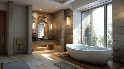 Aufkleber - Interior design background of bathtub bathroom interior house design ideas concept