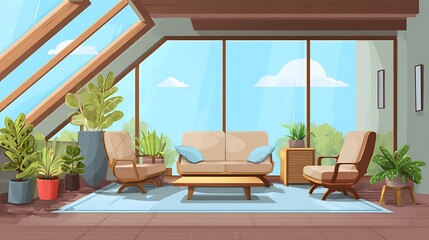 Aufkleber - Patio terrace balcony courtyard home interior design space tamplate background home balcony with skylight modern design home interior concept