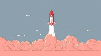 Aufkleber - Illustration of rocket taking off, startup concept, background with neon lights