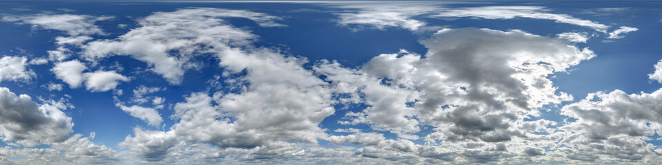 Wall Mural - 360 hdri panorama of seamless cloudy blue sky with zenith and beautiful clouds before sunset for use