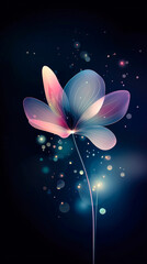 Leinwandbilder - Unique digital artwork of a vibrant flower illuminated by colorful lights against a dark backdrop, evoking a night-time ambiance