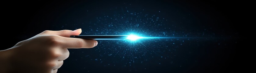 Wall Mural - illuminating innovation, a hand holding lightemitting device in the darkness