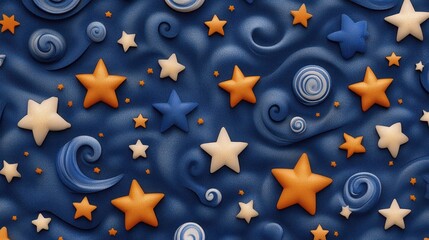 Wall Mural - vibrant blue and orange cosmic swirls stars, a captivating abstract pattern for design
