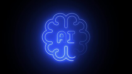 Wall Mural - The Blue Neon Brain of AI. Neural Pulse: Lighting Up Intelligence with Blue Neon.