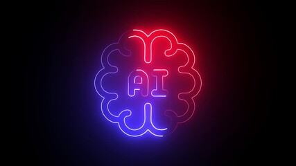 Wall Mural - AI Brain in colourful Neon Light. The Brainwave of Tomorrow in Neon light. 