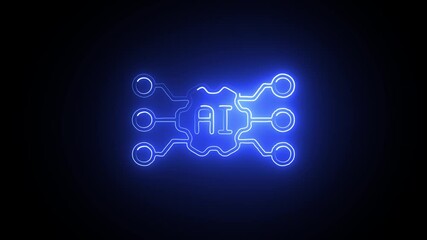 Wall Mural - Tuning AI in Blue Neon Light. Blue Neon AI Settings Interface. Blue Neon Core: AI Settings Ignited.