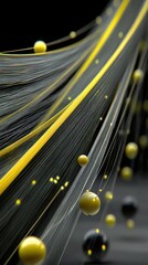 Wall Mural - abstract lines with yellow & black spheres