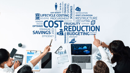 Aufkleber - Explore effective cost reduction strategies in business with visuals of budgeting, savings, efficiency, and management practices, enhancing financial performance and collaboration. Amity