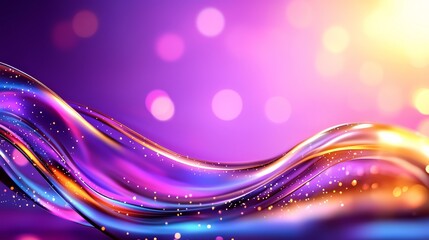 Aufkleber - Purple and blue wave with gold and pink colors. The wave is surrounded by a blurry background