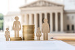 © photo for everything - Family financial planning with money, figures, pencil, and form to represent wealth management and inheritance or tax planning against courthouse backdrop.