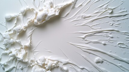 Poster - The image is a white background with white paint splatters all over it. The splatters are in various shapes and sizes, creating a chaotic and messy appearance. Scene is one of disorder and disarray