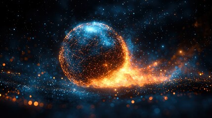 Wall Mural - glowing orb emitting fiery particles in dark, starry space