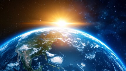 Aufkleber - The sun is shining on the Earth, creating a beautiful and serene scene. The blue and white colors of the Earth and the sun create a sense of calm and tranquility