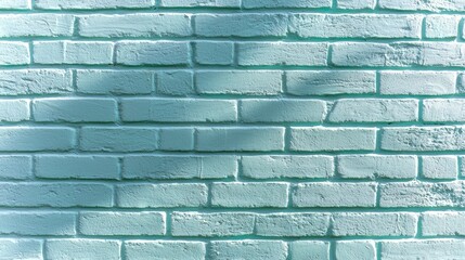 Poster - Wall made of white bricks with a blue tint. The wall is in the shade and the sun is casting a shadow on it