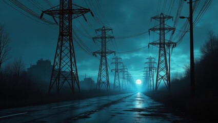 Wall Mural - Dark night and blue moon, the alley of industry