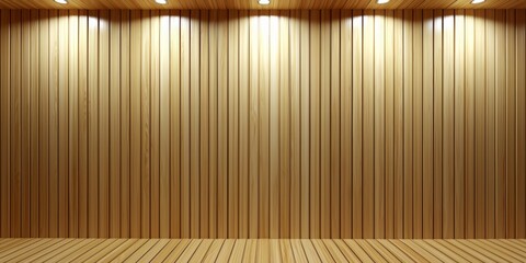Aufkleber - Wooden wall with a few lights on it. The wall is empty and has a natural, warm feel to it