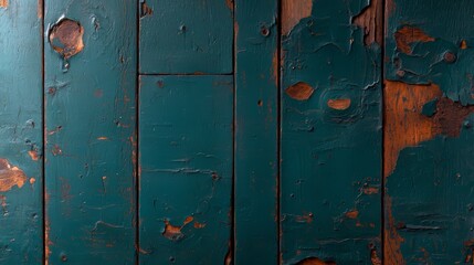 Aufkleber - Wooden wall with a green paint job. The wall has a lot of peeling paint, giving it a worn and aged appearance. The green color of the wall contrasts with the brown wood, creating a sense of depth
