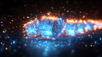 Wall Mural - Glowing cubes in an abstract display of light and particles